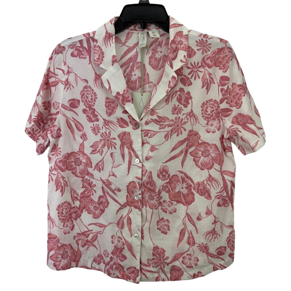 Joie White Pink Floral Print Cotton Button Sleep‎ Top Small